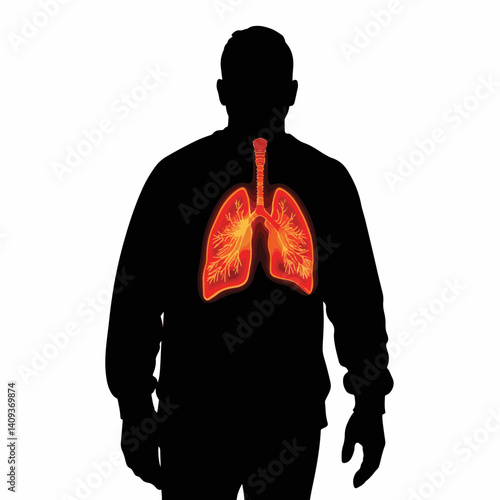 Silhouette of inflamed lungs showcasing health risks, medical awareness