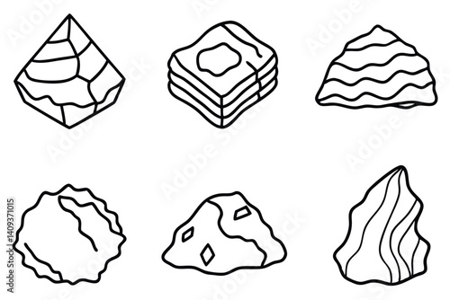 rock types igneous line art and crystal structures