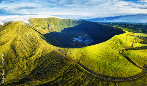 View into volcanic crater, Calderia do Faial, Faial island, Azores