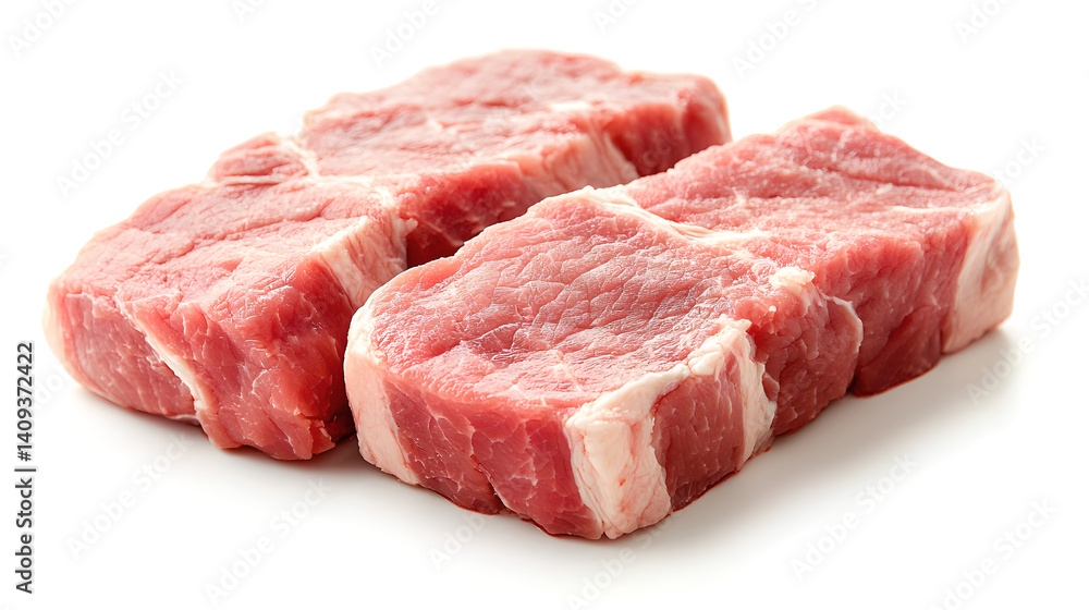 Three Raw Marbled Beef Steaks on White Background Three Raw Marbled Beef Steaks on White Background