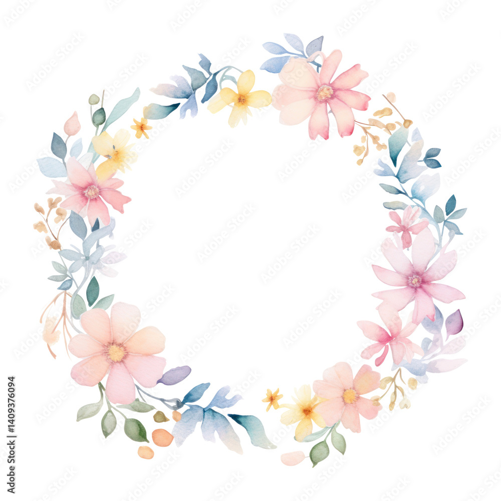 Obraz premium PNG Flower circle border flowers illustration watercolor.