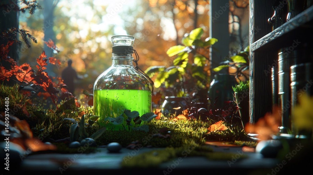 Autumnal potion in a mystical forest laboratory Autumnal potion in a mystical forest laboratory