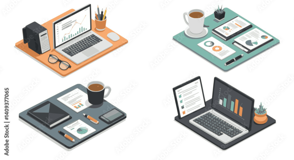 Four Modern Workspace Illustrations Four Modern Workspace Illustrations