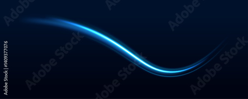 A bright blue curve streaks across the image like a bolt of light. The neon line adds a sense of dynamic motion and speed. It captures the essence of futuristic design. 