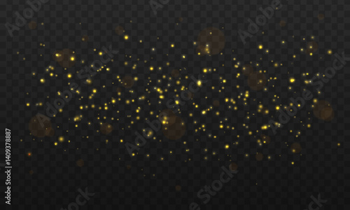 Golden sparkles spread across the scene like cosmic dust, creating a space-like shimmer. Each particle glows with warmth and magic. Great for Christmas or fantasy visuals.