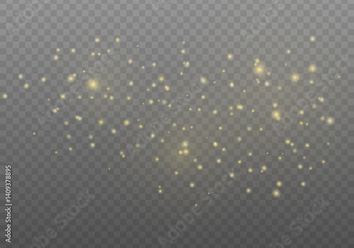 Delicate gold shimmer particles sparkle like stardust across a transparent background. The shine creates a soft, luxurious atmosphere. Ideal for invitations, cards, or digital art.