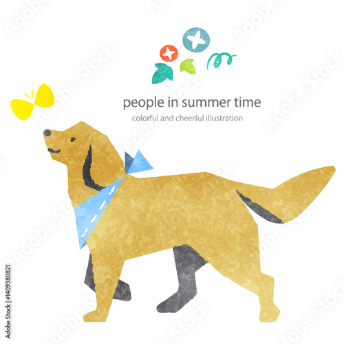 夏を喜ぶ犬　カラフルで楽しい水彩風イラスト