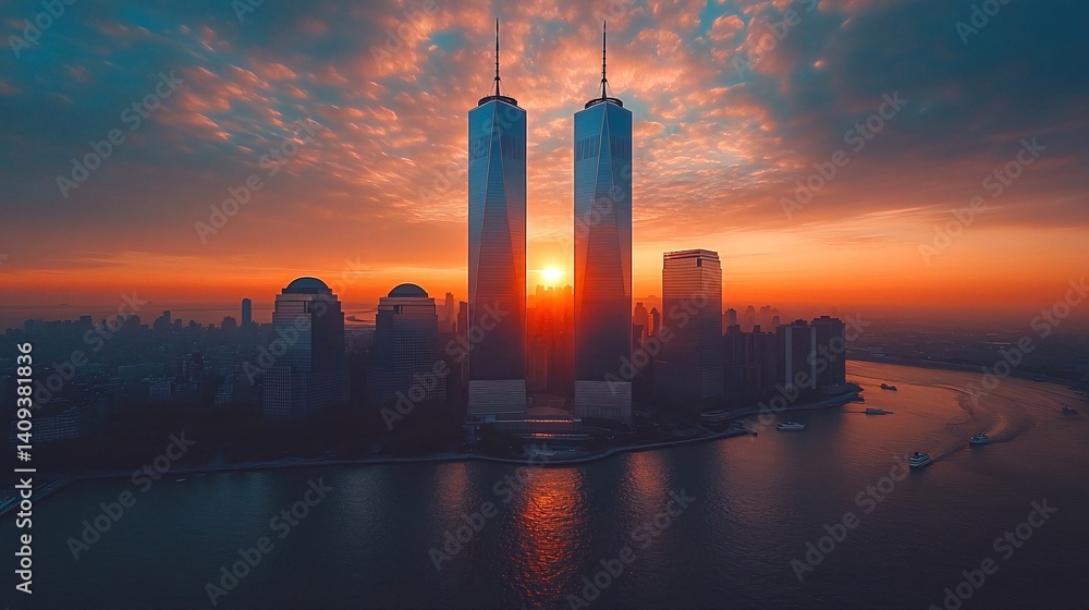 Fototapeta premium Sunrise over NYC's Financial District