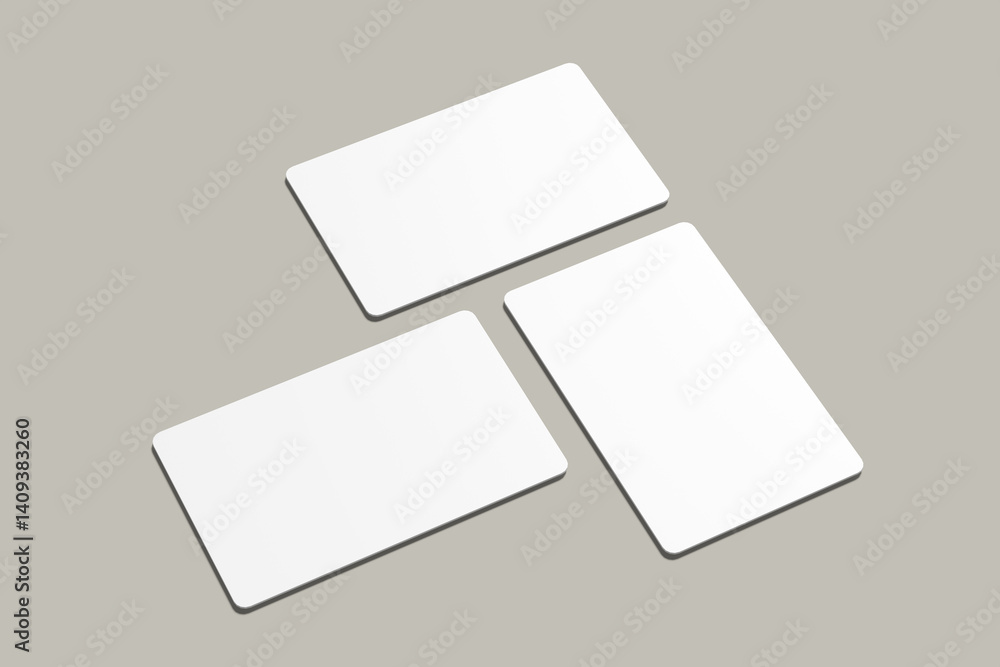 Realistic blank gift card illustration for mockup. 3D Render. Realistic blank gift card illustration for mockup. 3D Render.