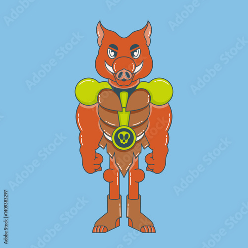Cartoon character design of wild boad warrior