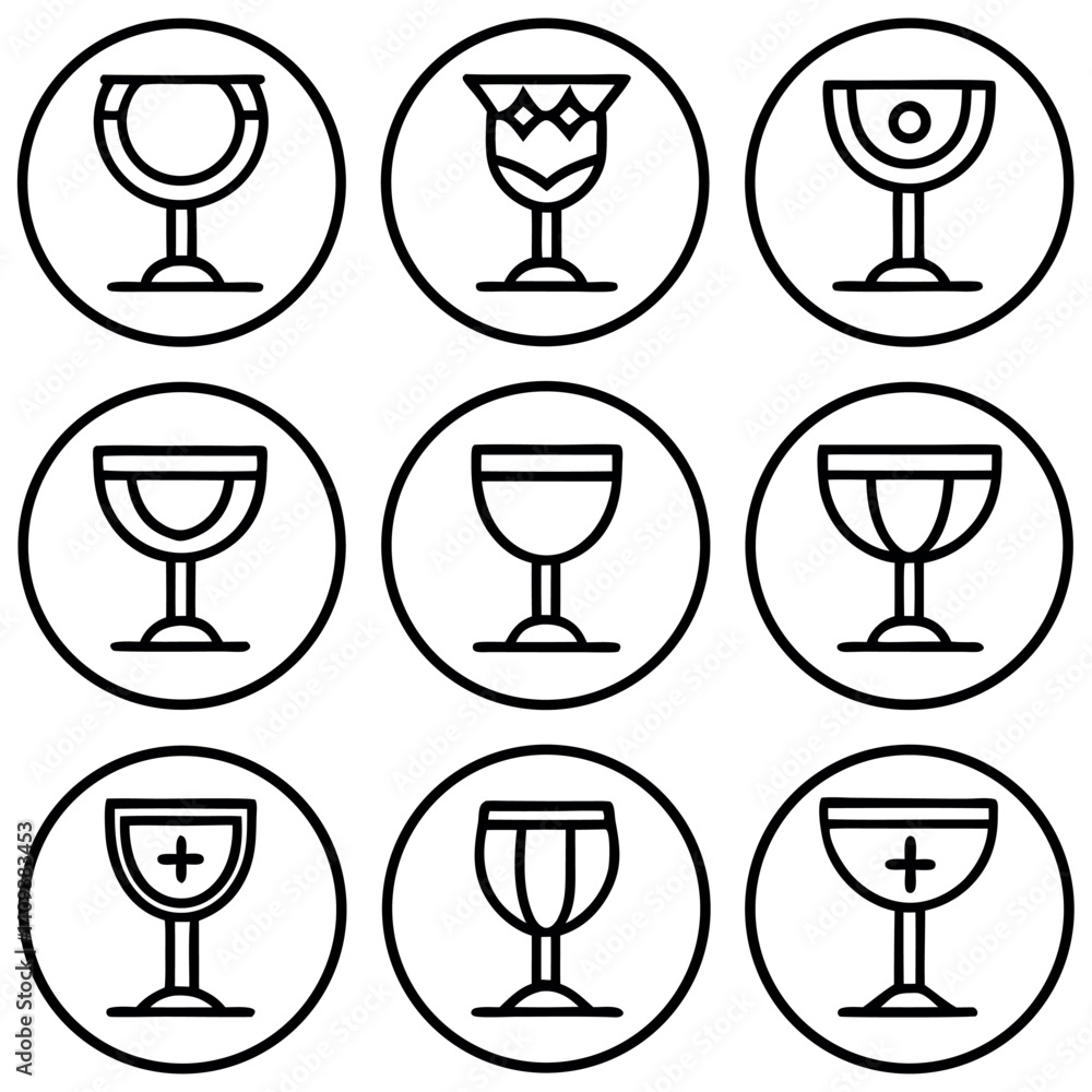 Collection of Outline Wine and Goblet Glasses icon set design Collection of Outline Wine and Goblet Glasses icon set design