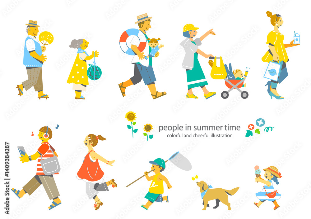 Various people enjoying summer - Colorful and fun flat illustrations Various people enjoying summer - Colorful and fun flat illustrations