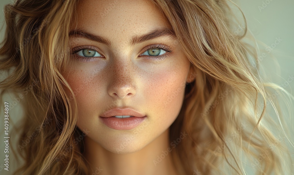 Stunning portrait of a woman with long wavy hair and beautiful curly hairstyle Stunning portrait of a woman with long wavy hair and beautiful curly hairstyle