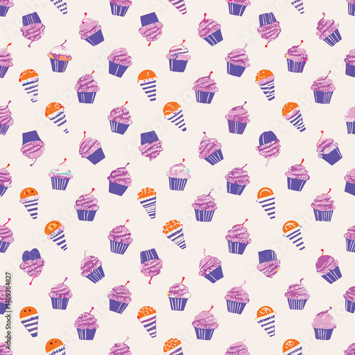 Pastel cupcake vector pattern with sweet dessert theme for party branding