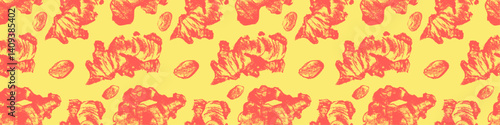 Colorful Ginger Root Seamless Pattern — Asian Spice Vector Background for Packaging