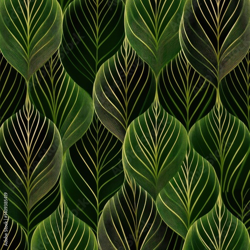 Wallpaper Mural Intricate Calathea Leaves: A Dark Green, Veined Botanical Pattern Torontodigital.ca