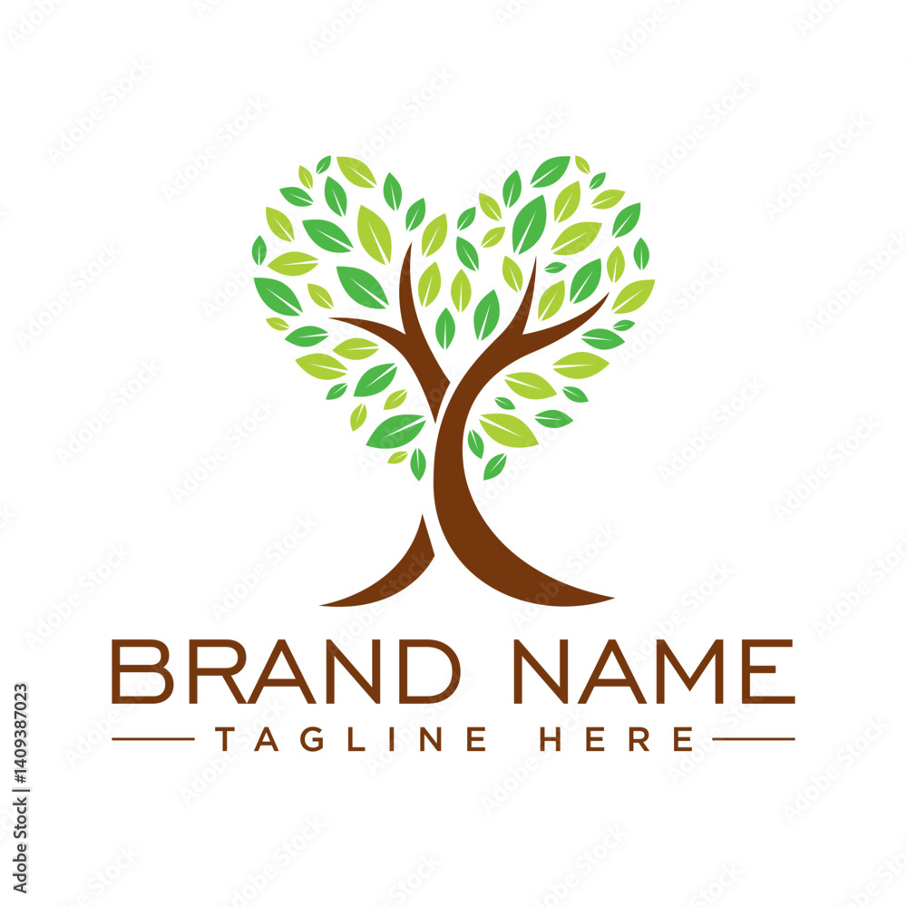 Fototapeta premium Tree heart with leaves logo. Vector icon and symbol