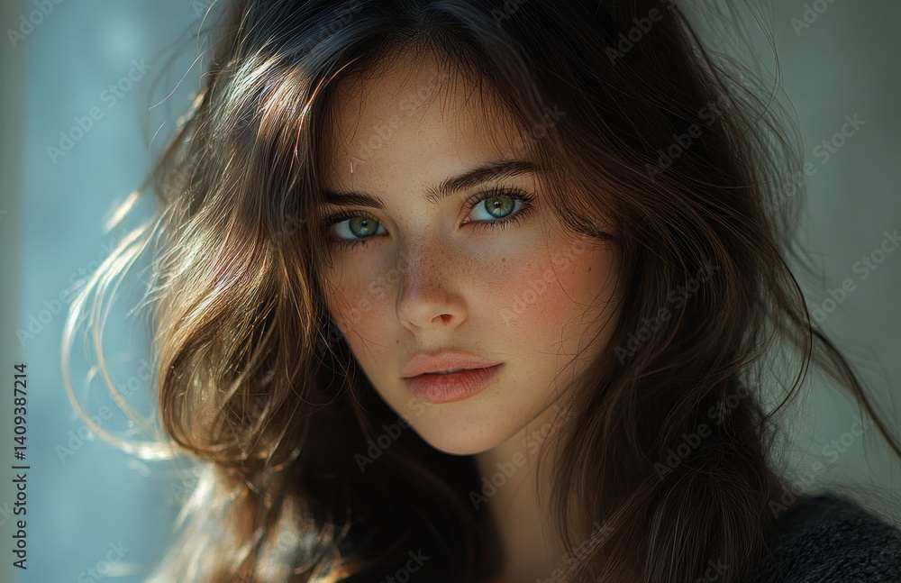 Portrait of a Beautiful Brunette Woman with Long Smooth Hair and Glamorous Make-up Portrait of a Beautiful Brunette Woman with Long Smooth Hair and Glamorous Make-up