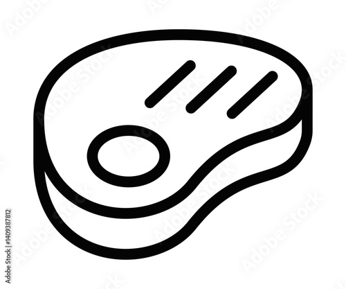 Juicy steak icon with fat and grill marks. Editable stroke.