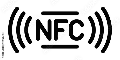 Contactless NFC symbol with wave lines. Editable stroke.