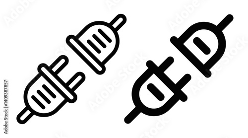 Plug and unplug cable icon in outline. Editable stroke.