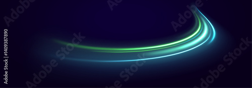 Green light painting reveals flowing streaks against a pitch-black background. The long exposure effect enhances a sense of time and motion. Ideal for creative visual design.