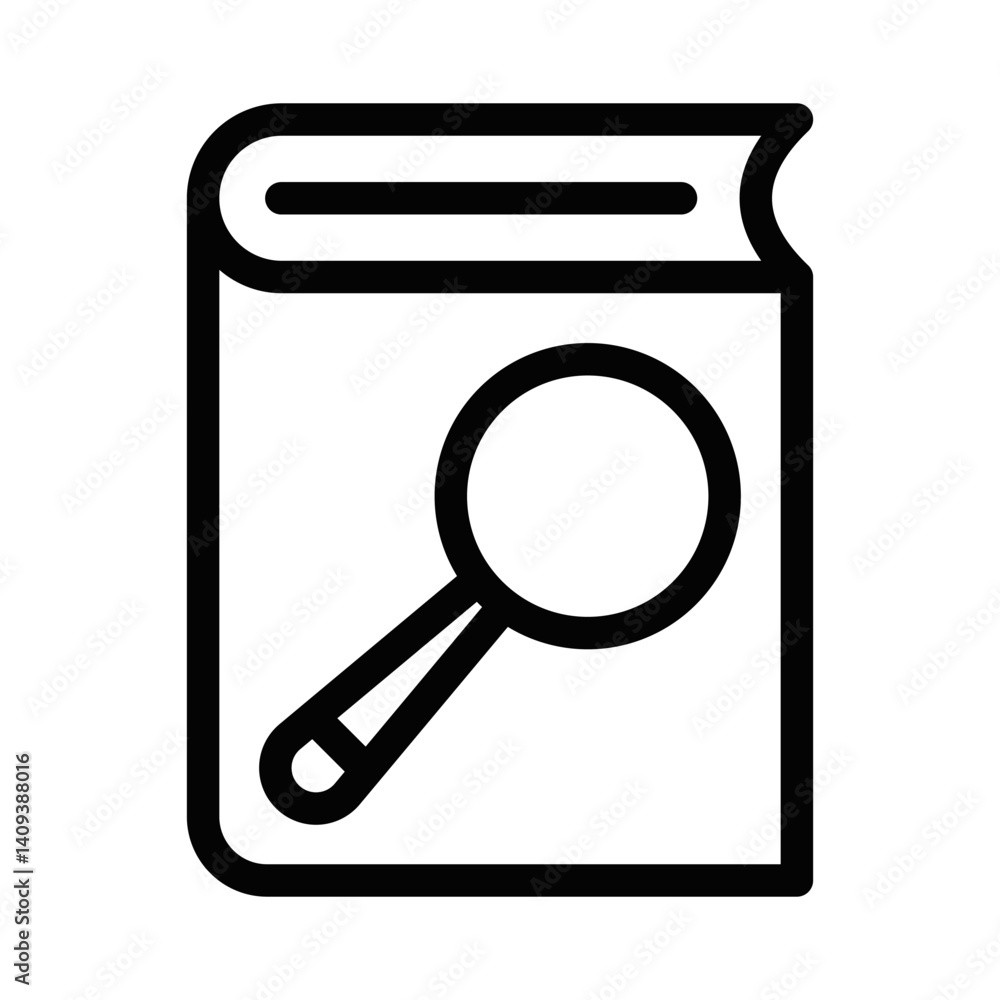 Search book icon with magnifying glass. Editable stroke. Search book icon with magnifying glass. Editable stroke.