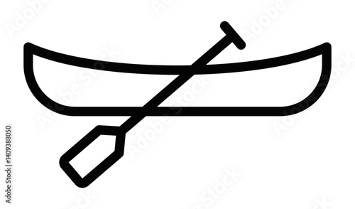 Canoe with diagonal paddle icon. Editable stroke.