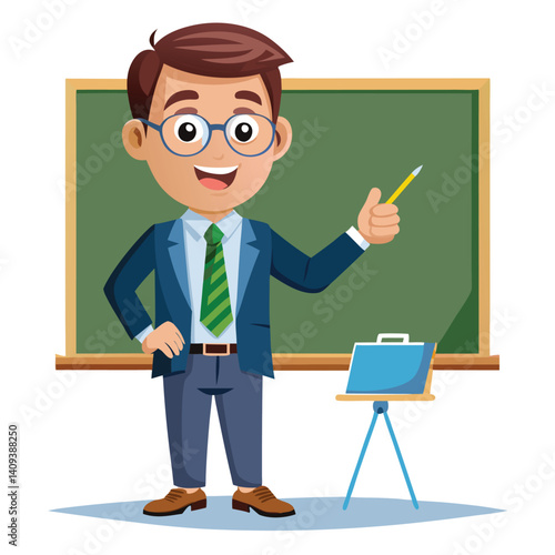 Teacher giving a presentation at the blackboard