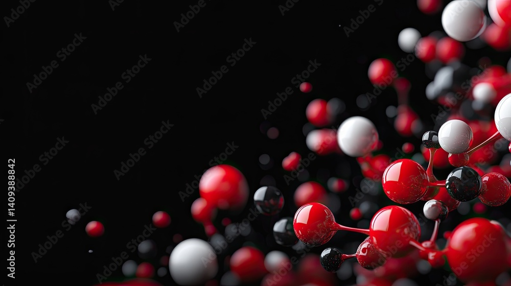 Colorful Abstract Composition of Red and Black Spheres on Dark Background