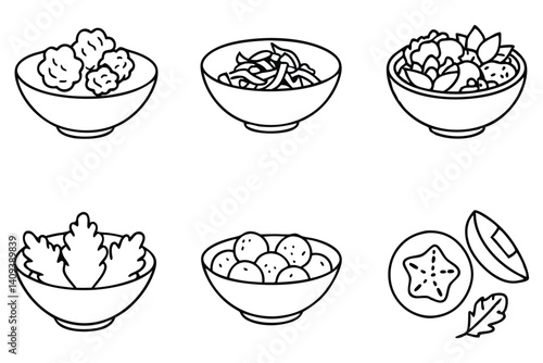 salad line art fresh ingredients highlighted in clean lines