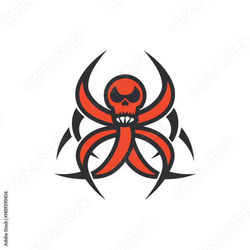 Tribal Skull Biohazard Symbol Red and Black Design