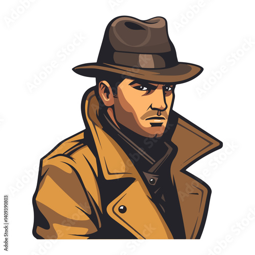 Mysterious Man in Fedora Hat Vintage Detective Illustration