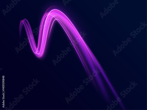 Technology background with motion neon light effect. Abstract neon light trails in a futuristic high-speed motion design. Vector glitter light fire flare trace.	
