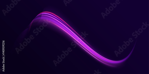 Vector dark blue abstract background with ultraviolet neon glow, blurry light lines, waves. High speed effect motion blur night lights blue and red. Magic shining neon light line trails.