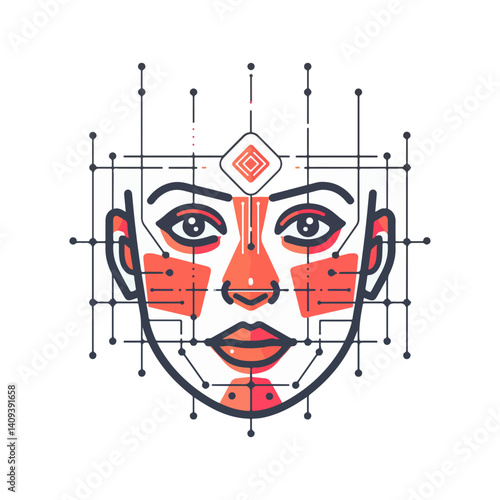 Abstract Face Recognition Geometric Pattern and Biometric Technology