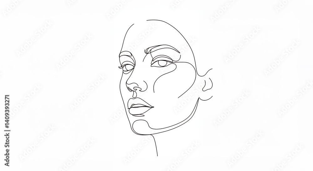 Minimalist line drawing of a female face Minimalist line drawing of a female face