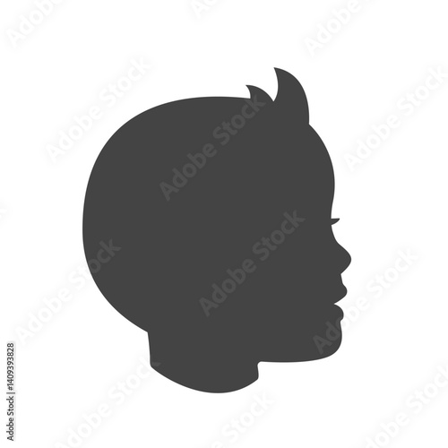 Little boy in profile. Black head silhouette of kid. Vector illustration on a white background.