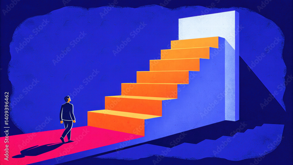 custom made wallpaper toronto digitalperson walking towards colorful staircase leading to bright destination, symbolizing ambition and progress