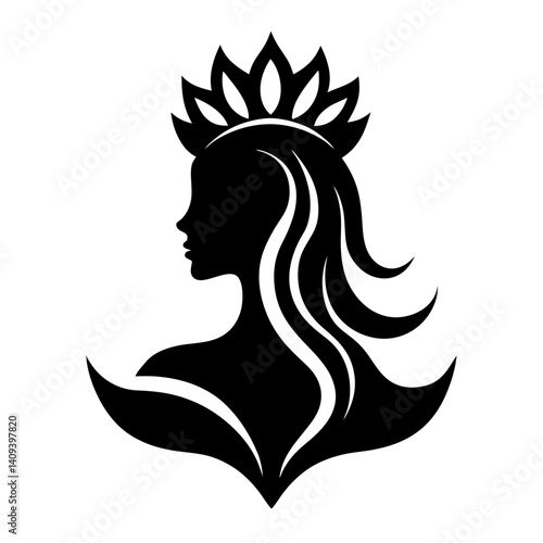 Silhouette of woman with crown and long hair