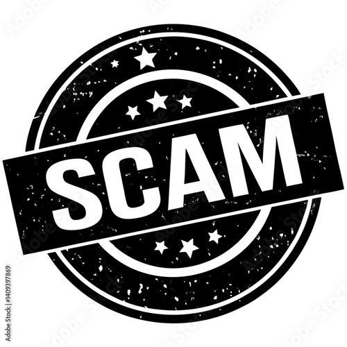 Grunge black scam stamp with star accents