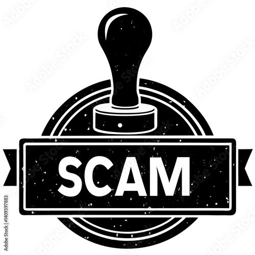 Scam stamp with banner in black and white
