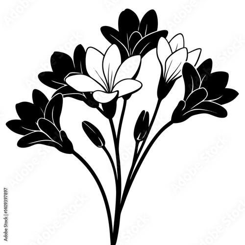 Freesia flower bouquet silhouette vector