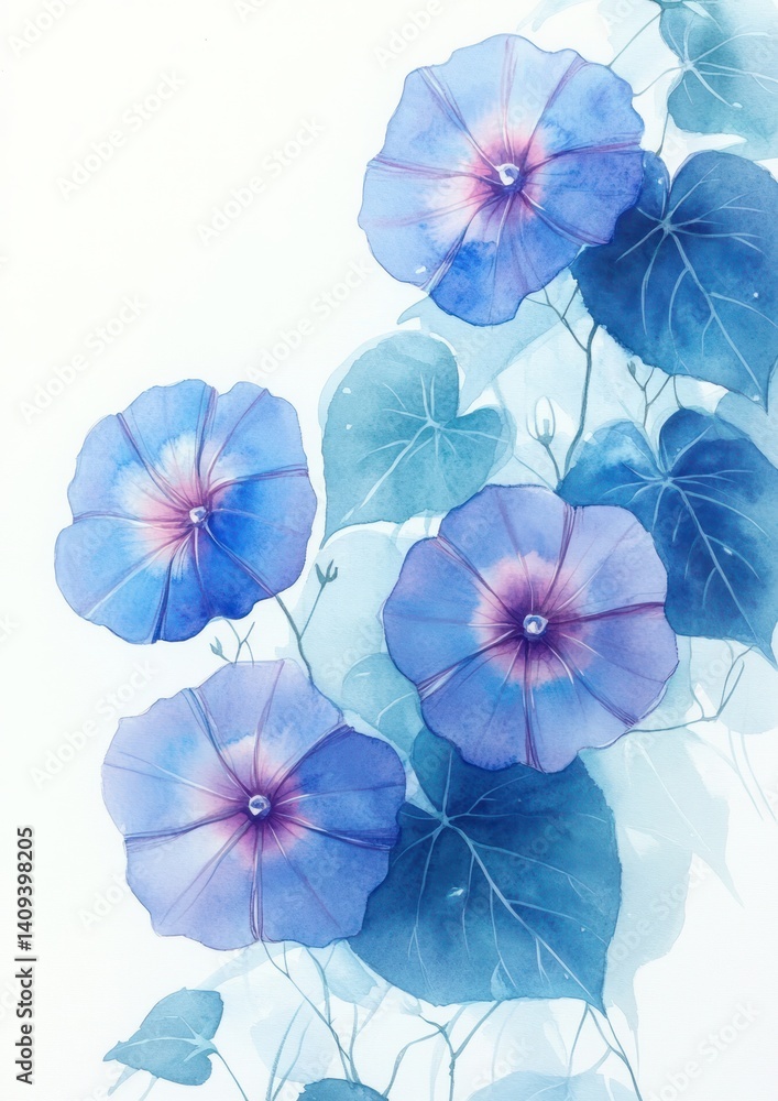 Obraz premium Morning Glory Watercolor Illustration with Soft Pastel Colors and Delicate Composition