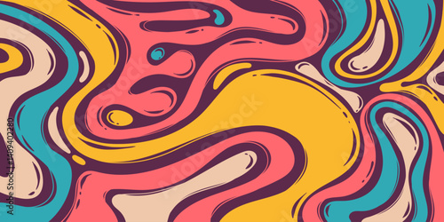 Colorful Groovy Abstract Background with Multicolored Psychedelic Retro Bold Line Swirls. Perfect for music posters, retro design, and funky fashion