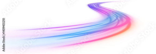 Expressway, car headlight effect. Abstract neon light rays vector png background. Light trail wave, fire path trace line, car lights, optic fiber and incandescence curve twirl.	