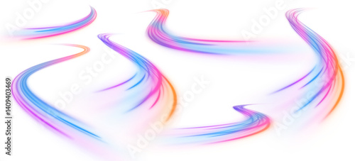  Racing cars dynamic flash effects city road with long exposure night ligh. Magic bright shine glow of energy lines, shiny swirl power waves flow, electric trail glowing in dark backgrou. 