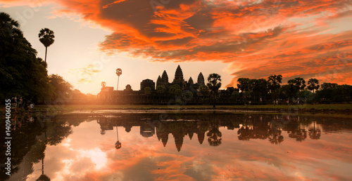 Sunrise at Cambodia's famous Angkor Wat temple. UNESCO world historical heritage. Seam Reap province 