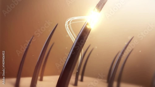 Hair care, hair growth oil into hair, nourishing hair with shampoo or hair serum, repairing damaged hair. 3D rendering.