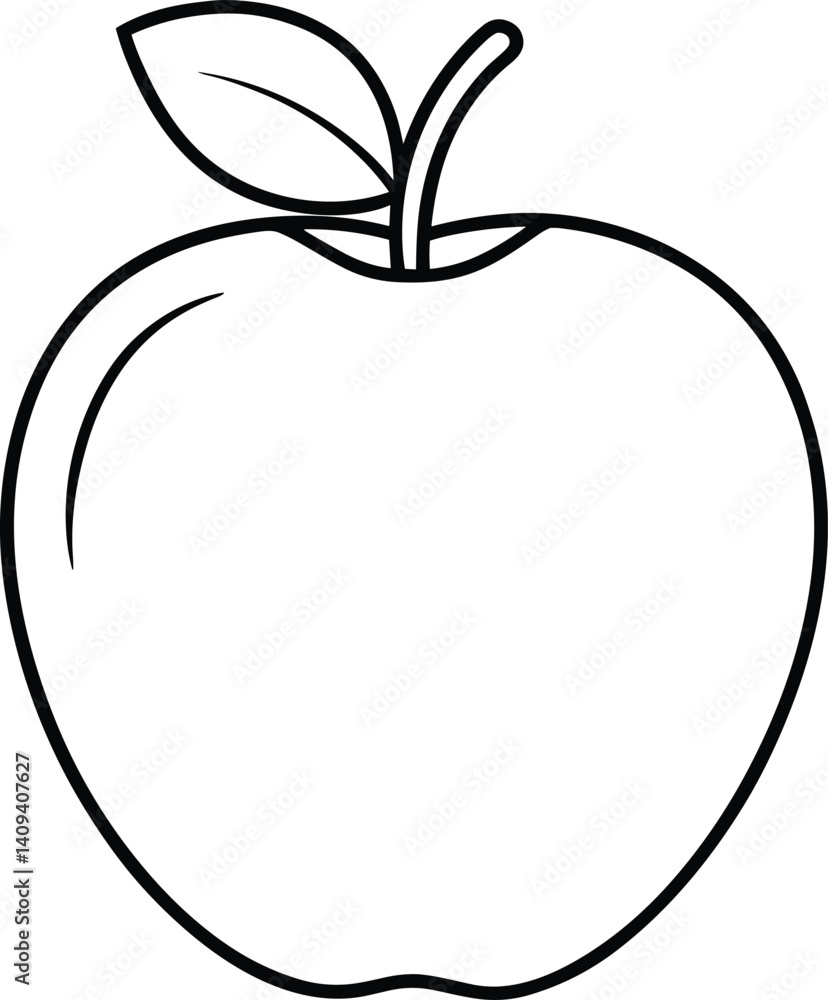 Elegant Apple Line Art Vector – Simple Black Fruit Outline with Leaf Elegant Apple Line Art Vector – Simple Black Fruit Outline with Leaf